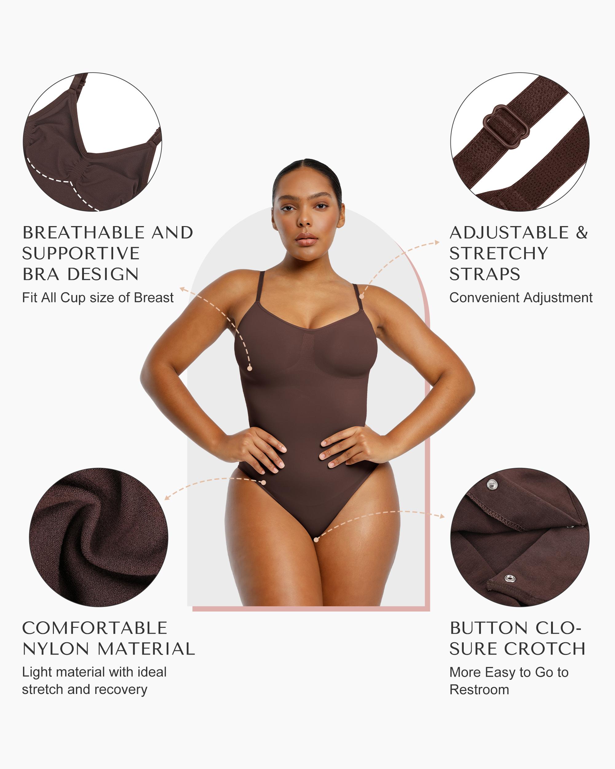 Shapellx Seamless One-Piece Tummy Tucking Bodysuit Comfort Sleeveless Tops Shapewear for Women Soft V Neck Simple Comfy Sculpting Snatched Waistline