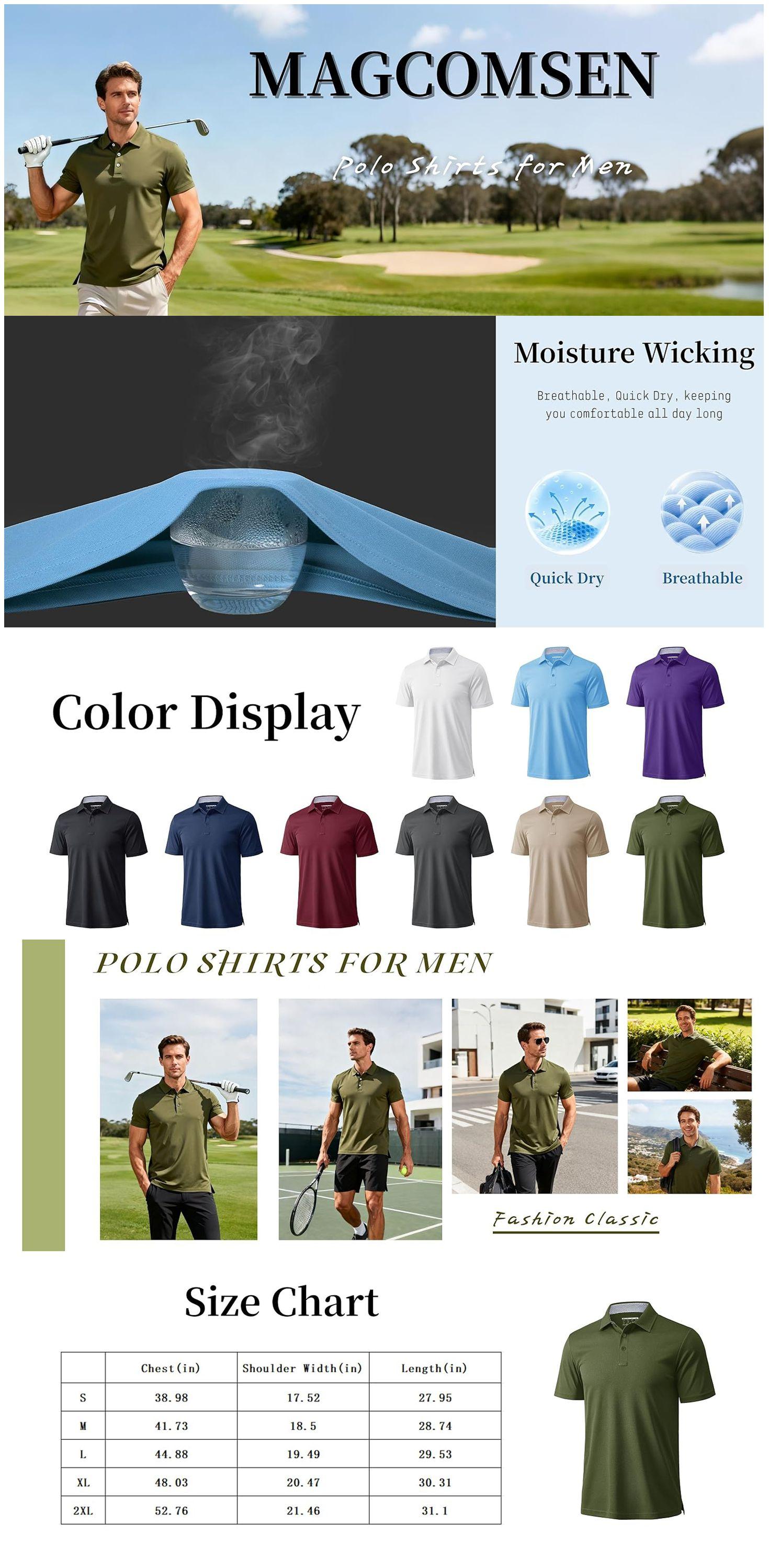 MAGCOMSEN 1/3 Pack Mens Polo Shirts Short Sleeve Moisture Wicking Performance Collared Shirt Athletic Casual Golf Polos
