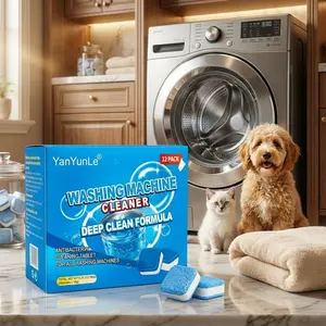 YanYunLe Eco-Friendly Washing Machine Cleaner Fights Pet Odors & Hair Build-Up for Fresh Clean Machines 12 Pack Antibacterial Cleaning Tablets