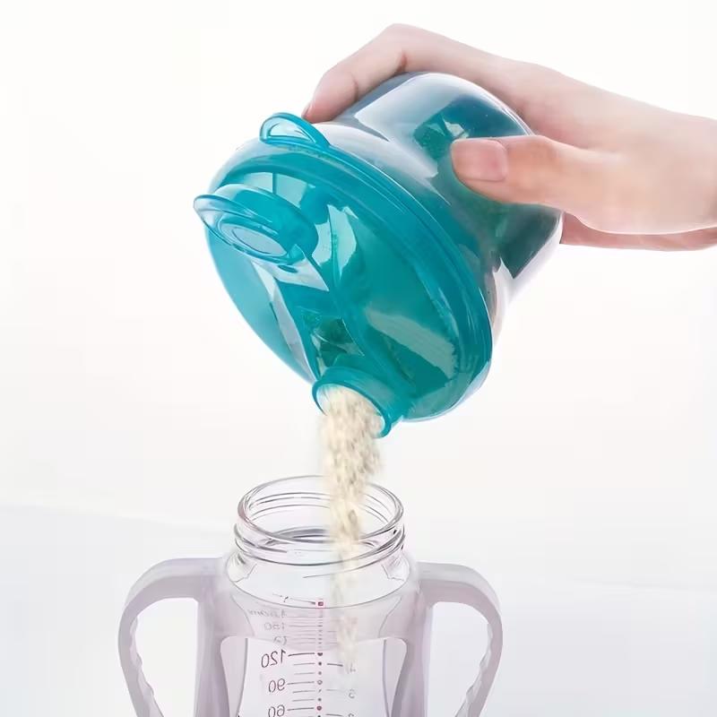 YRUIZEUP 3-Compartment Mini Rotating Milk Powder Dispensers, Snacks Containers Compact Storage for Travel and On the GO, Safe Easy to Clean for Powder & Snacks in Blue and Pink PP Material