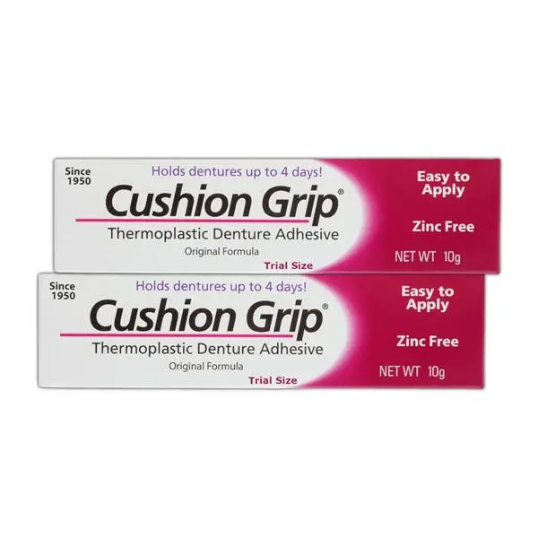 🔥 HOT SALE 51% OFF | Cushion Grip Thermoplastic Denture Adhesive, 0.35 oz Travel Size (Pack of 2) – Refits and Tightens Loose Dentures for Up to 4 Days | Non-Glue, Zinc-Free, Waterproof Formula, Acts Like a Soft Reliner