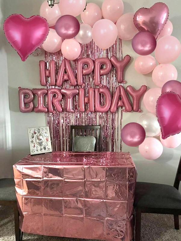 49 Pcs Pink Birthday Decorations Balloon Set with Heart Balloons and Metallic Pink Balloons, 16 Inch Pink Birthday Decor for Party, Baby Shower, Bridal Shower, Wedding, Photo Backdrop