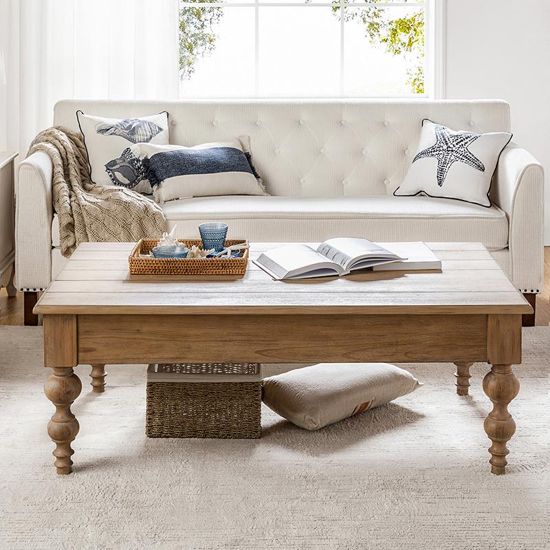 Hulala Cynthia Lift Top 4 Legs Coffee Table with Storage, traditional and farmhouse, traditional, rustic and distressed finish, elegant spindle legs, pop-up mechanism, Solid Rubber Wood Legs, ample storage space, Coastal, French Country and Lodge Style
