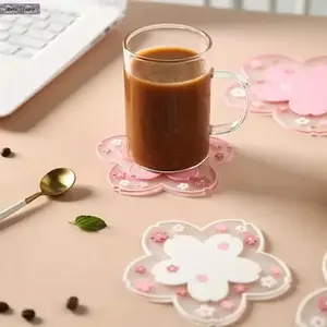 Kawaii Cherry Blossom Desk & Kitchen Accessories Set – Cute Floral Placemat & Coasters, Heat Resistant, Dual-Purpose Table Protection for Home, Office, Coffee Table, Dining, Gifts & Cute Room Decor