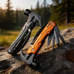 6.3" Lightweight Portable Stainless Steel 12-in-1 Multi-Tool Hammer - Compact 2CR13 Steel EDC Tool for Camping, Hiking & Home Repair - Stealth Black