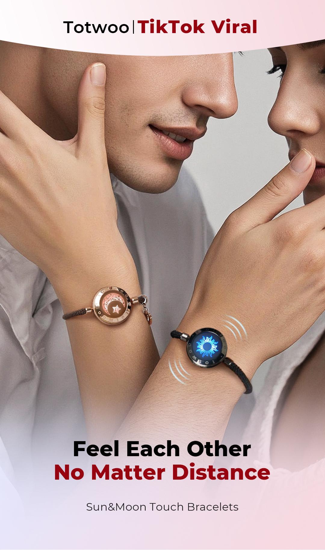 Totwoo Long Distance Touch Bracelets for Couples, Sun & Moon Design, Smart Love Connection, Best Gifts for Boyfriend, Girlfriend, Family & Friends, Relationship & Friendship Wearable Bracelets for Distance Love & Communication