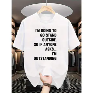 Funny Sarcastic Geek Prankster T-Shirt with "I'm Going to Go Stand Outside" Prank Call Text - with Print, Unisex Adult Casual Round Neck Short Sleeve Tee for Men & Women, All-Season Comfort, Funny Party Outfit, Casual Attire & Tech Humor Apparel for