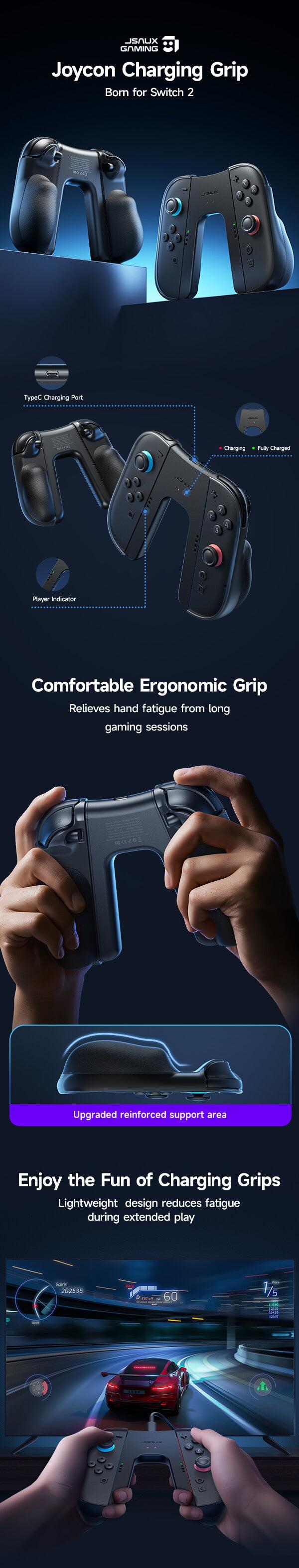 JSAUX Grips for Nintendo Switch 2 Joy-Con, Ergonomic Grips for Joycon 2, Anti-slip Handle Hand Grip for NS2 Joy Con Controller Accessories (2-Pack, Black)