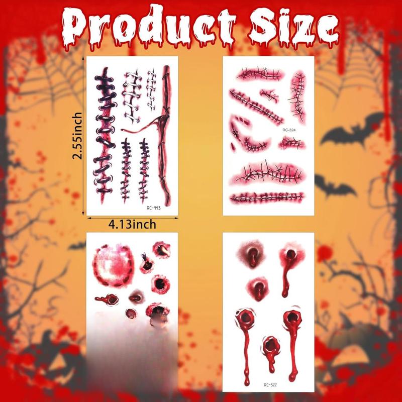 Halloween Decorations, 32PCS Halloween Tattoos Stickers, Scary Zombie Makeup, Relistic Fake Scars Wounds, Body Fake Tattoos for Women Party Favors Accessories for Trick or Treat Supplies Sticker