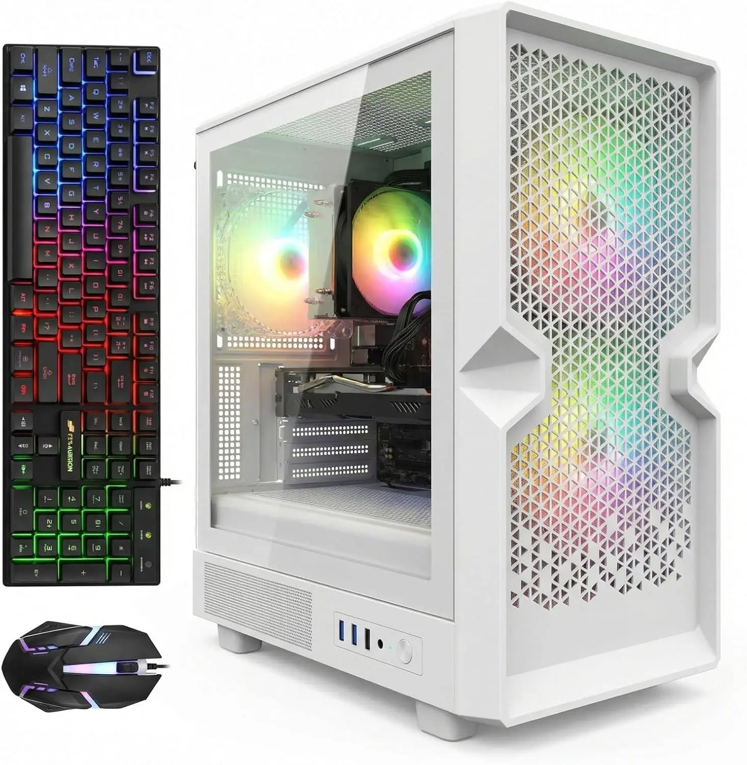 STGAubron Gaming PC Desktop Computer, Intel Core i7 up to 3.9GHz, Radeon RX 580 8G, 32GB RAM, 512GB SSD, WiFi 6, BT 5.0, RGB Fan x3, Windows 11 Home, White