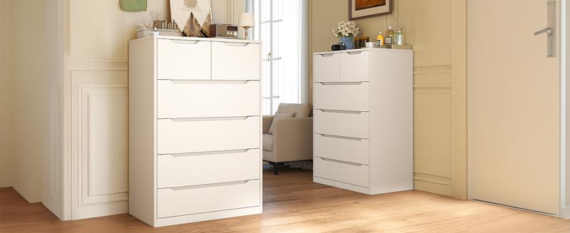 Raybee Tall Wood Dresser 6 Drawer Chest with Smooth Metal Rails, Modern Large Storage Cabinet for Bedroom, Living Room, Home Office, Stylish Luxury Dresser Organizer, 43.3"H x 27.5"L x 15.7"D Raybee Tall Wood Dresser 6 Drawer Chest with Smooth Metal Rails, Modern Large Storage Cabinet for Bedroom, Living Room, Home Office, Stylish Luxury Dresser Organizer, 43.3"H x 27.5"L x 15.7"D