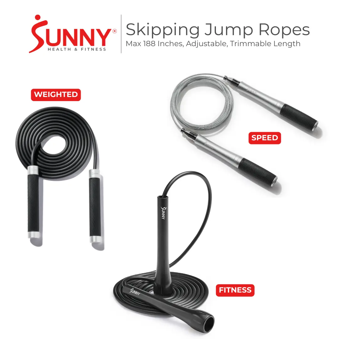 SUNNY 118" Adjustable Jump Rope Speed Weighted Fitness Training Tangle Free Skipping Rope Trim to Fit Customizable Durable Handles for Cardio HIIT Home Gym Fitness Workout Exercise Endurance Agility Conditioning for Women and Men