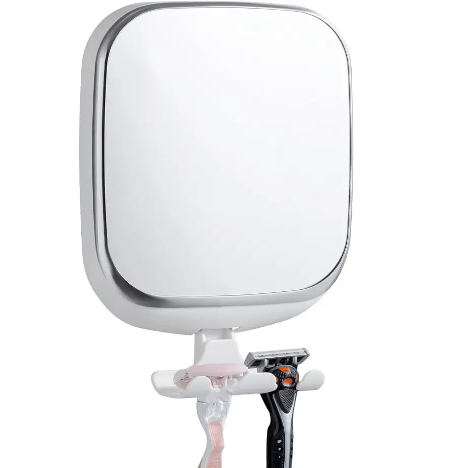 TAILI Anti-Fog Bathroom Mirror for Shaving, No-Drilling Wall-Mounted Shower Mirror with Razor Holder, Removable, Shatterproof, Waterproof, Powerful Suction (White), Anti-Fog Bathroom Mirrors