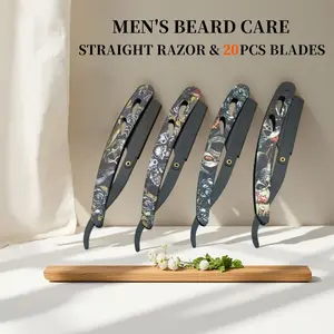 Vintage Silver Straight Razor Set-Barber-Grade with Stainless Steel Handle&20 Blades BarberShopEssentials VintageShave Professional Barber Razor anti-slip design manual shaving edge safety easy replacement Folding Dermaplane Facial Razor classic beard