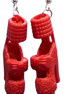 Barbie Shoe Dangle Earrings - Dark Red High Heel Statement