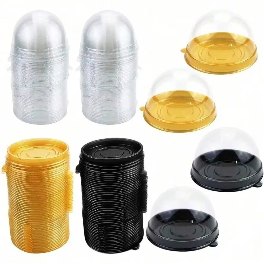 100 Transparent Plastic Mini Cake Boxes with Dome Lids, Mini Muffin Containers, Mooncake Dome Boxes, Pastry Baking Packaging Boxes for Wedding And Birthday Gifts