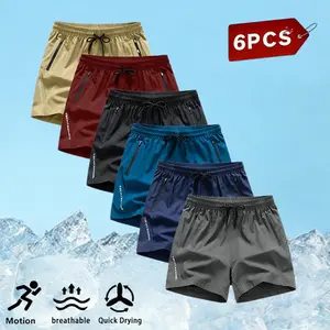 6-Pack Men’s Casual Athletic Shorts Set Value Pack Americano — Wrinkle-Resistant Polyester Blend Fabric, Drawstring Waistband, Solid Color Design; Suitable for Gym and Outdoor Wear, Smooth Texture, Minimalist Style.