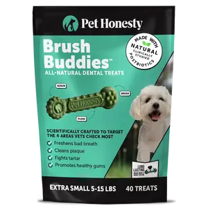 Pet Honesty Brush Buddies All-Natural Long-Lasting Dental Treats for Extra-Small Sized Dogs 5-15lbs, 40 Count Chewy Texture Fights Tartar Promotes Healthy Gums