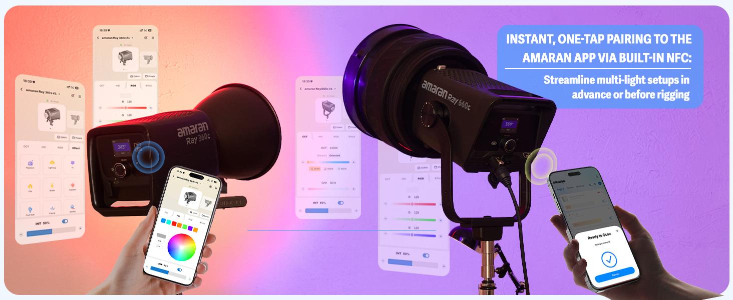 amaran Ray 660c RGB LED Video Light - 660W full-color APP/DMX Control, 1,800-20,000K 38,500Lux/1m COB Continuous Output Lighting, Bowens Mount Portable Light for Content Creators，Photography, Studio,Video Recording