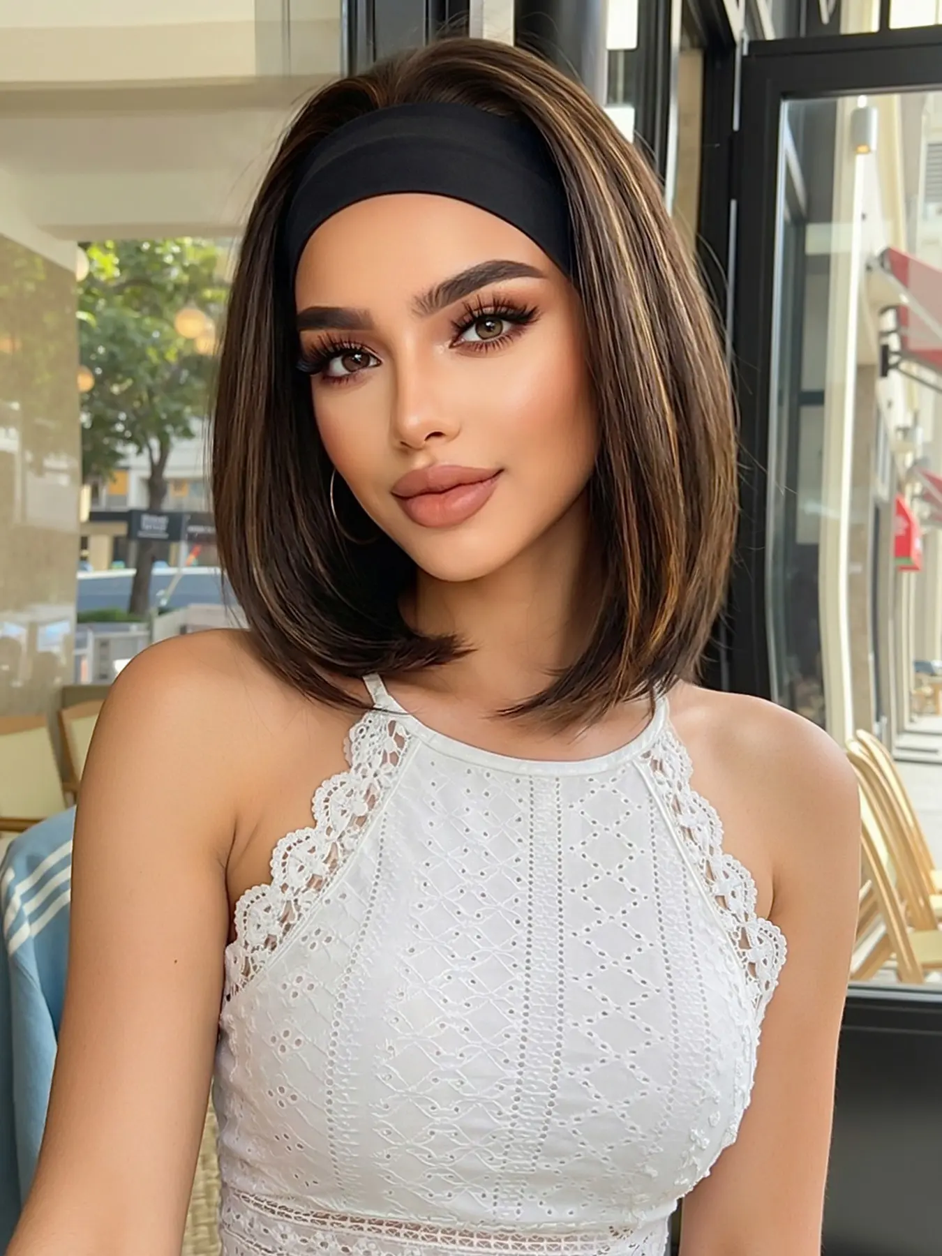 Women's Headband Wig Mixed Straight Hair, Heat-Resistant Fiber Wig for Daily Parties, Party Wig, Medium Length No Glue Design, Glueless Headband Wig, Synthetic Hair Wig, Daily Wear Wig, Headband Style Wig