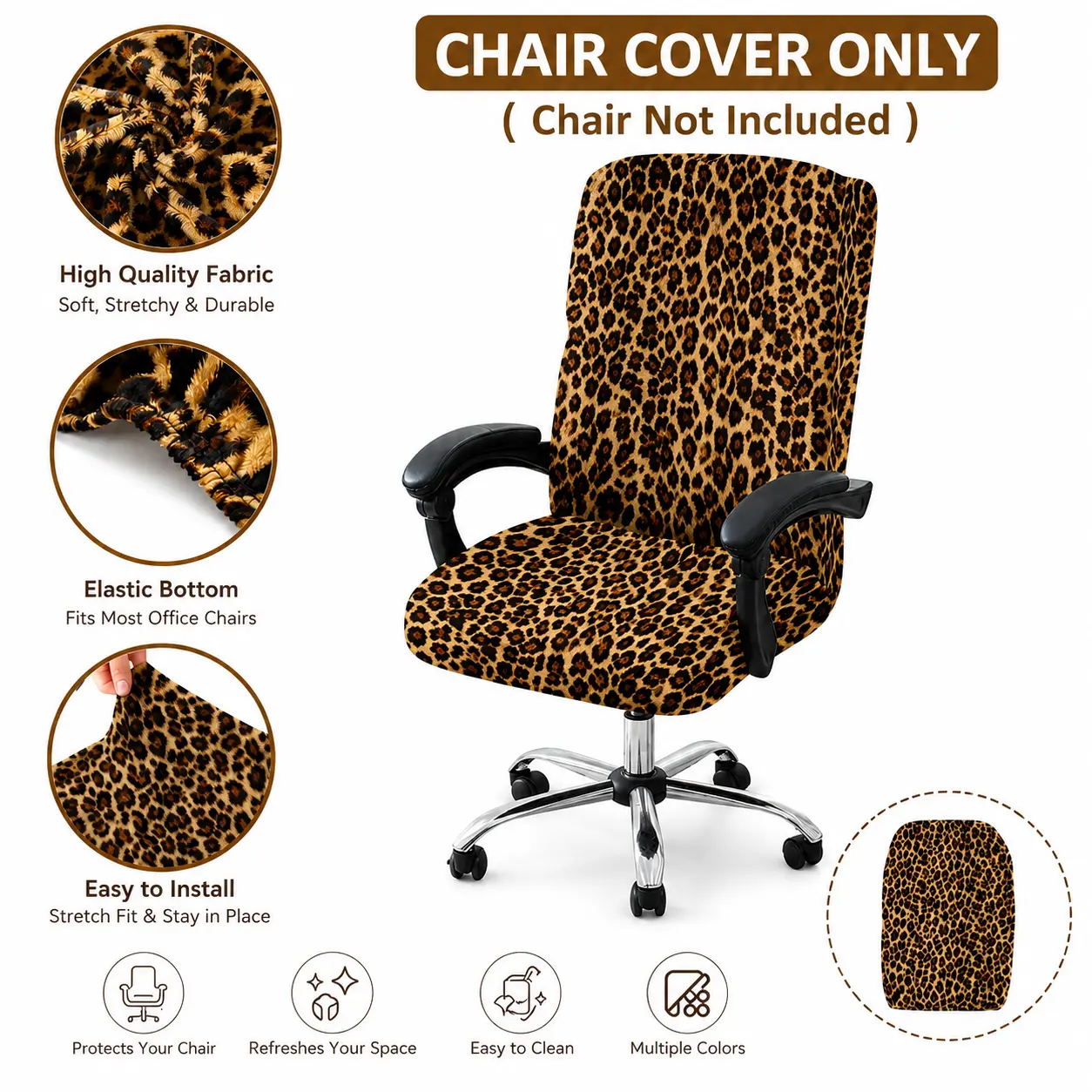 1pc Classic Leopard Print Pattern Computer Office Chair Cover Elastic Detachable and Machine Washable Boss Chair Cover Suitable for Office Bedroom and Game Chair Decoration