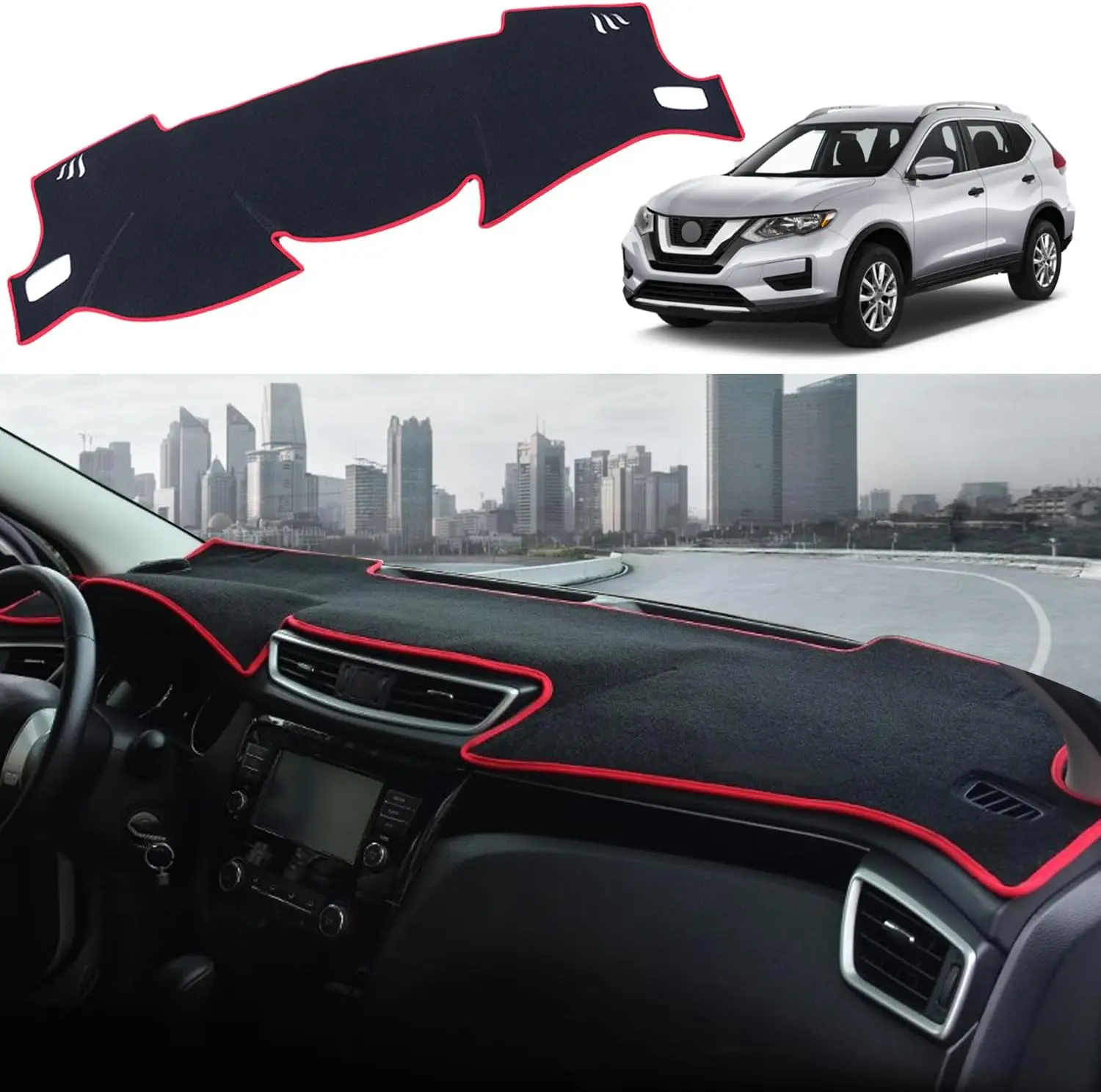 Custom Fit Dashboard Cover Mat - Anti-Skid Carpet Pad for Nissan Rogue 2014-2020, Car Accessories, Red Edge Center Console Protector