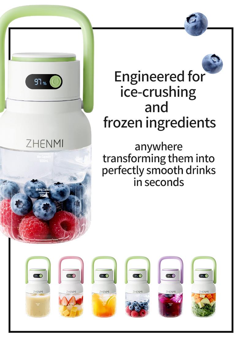 [Live-Ex]  ZHENMI Cordless Portable Blender: BPA-Free, 33oz, Ice Crushing & USB Charging. The Ideal Holidays & Birthdays Gift for Healthy Drinks!