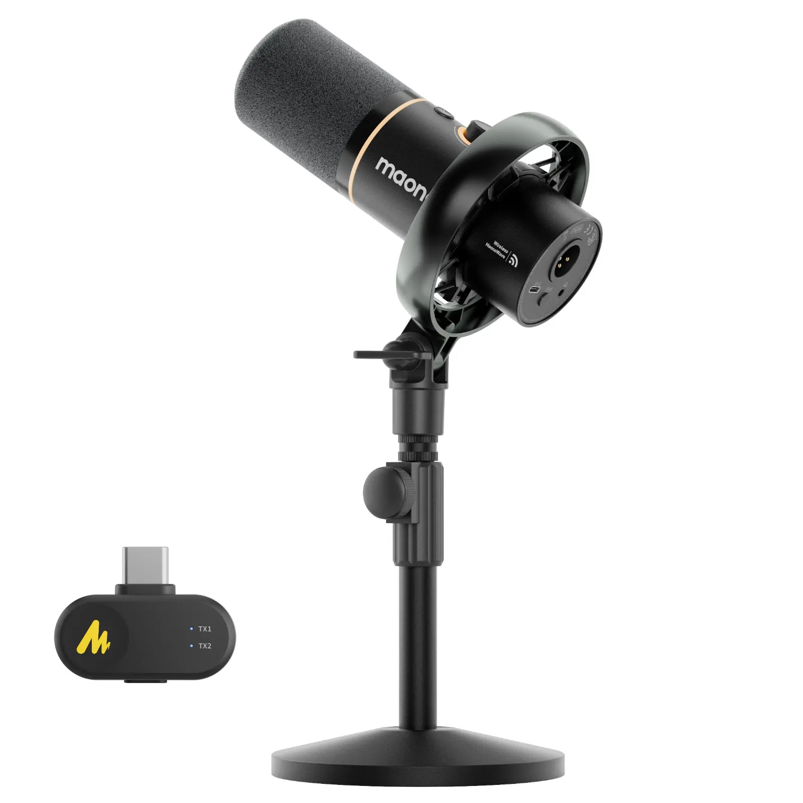 Maono PD200W Hybrid Wireless-Wired USB Streaming Mic - USB-XLR Connectivity, Cable, Adapter, Receiver, Noise Cancelling Audio, Table Mount for PC, Laptop, Smartphone, Camera - Ideal for Content Creators, Cordless, Pc/Smartphone