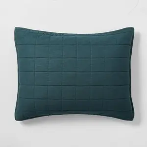 King Heavyweight Linen Blend Quilt Pillow Sham Dark Teal Blue - Casaluna