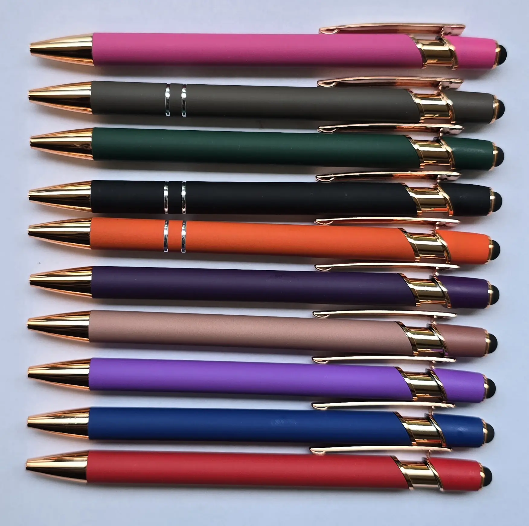 Metal Body 2-in-1 Ball Point Pens & Refills - 10-Pack Office Stationery with Stylus Tip, Free Laser Engraving, Personalize Name/Logo Print, Writing Tool for Office Use