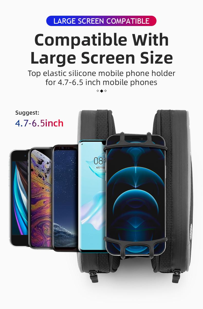 ROCKBROS Bike Front Frame/Handlebar Phone Mount Bag Top Tube Bike/Bicycle Bag Waterproof Cycling Accessories Bike Pouch with 360° Rotation Phone Holder Fit Smartphone Below 6.7''