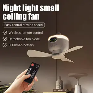 Portable Ceiling Fan with LED Light & Remote
