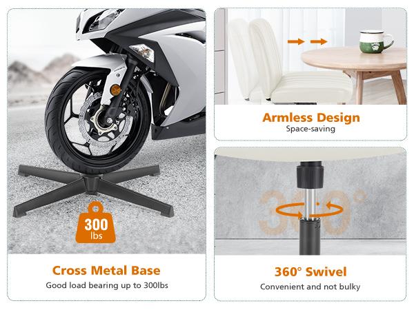 SweetFurniture S - Criss Cross Office Chair with Wheels, Wide Armless Home Office Desk Chair with Dual-Purpose Base, Swivel Height Adjustable