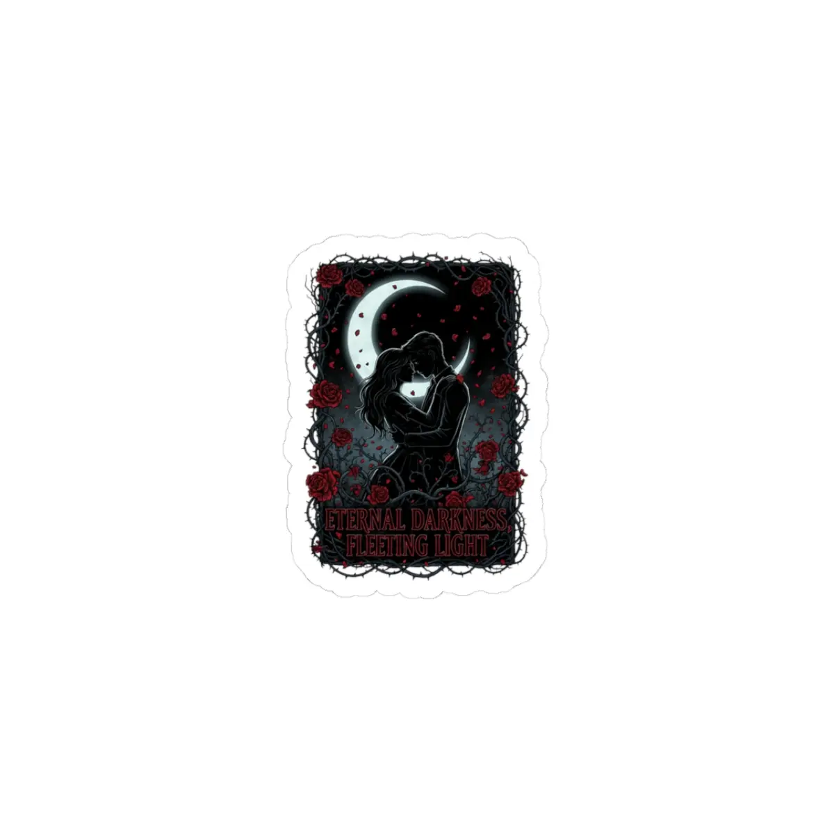 Dark Romance Skull & Moon Kiss, Kiss-Cut Stickers | Goth Valentine, Black Rose Sticker