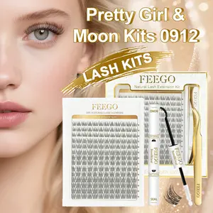 FEEGO Natural Look Lash Extensions Kit Individual Lash Clusters 9-12mm Waterproof Wispy Short C Curl Super Thin Band with Bond & Seal Tweezer for DIY Eyelash Extension at Home Beginners friendly Women&Girls Cosmetic Makeup