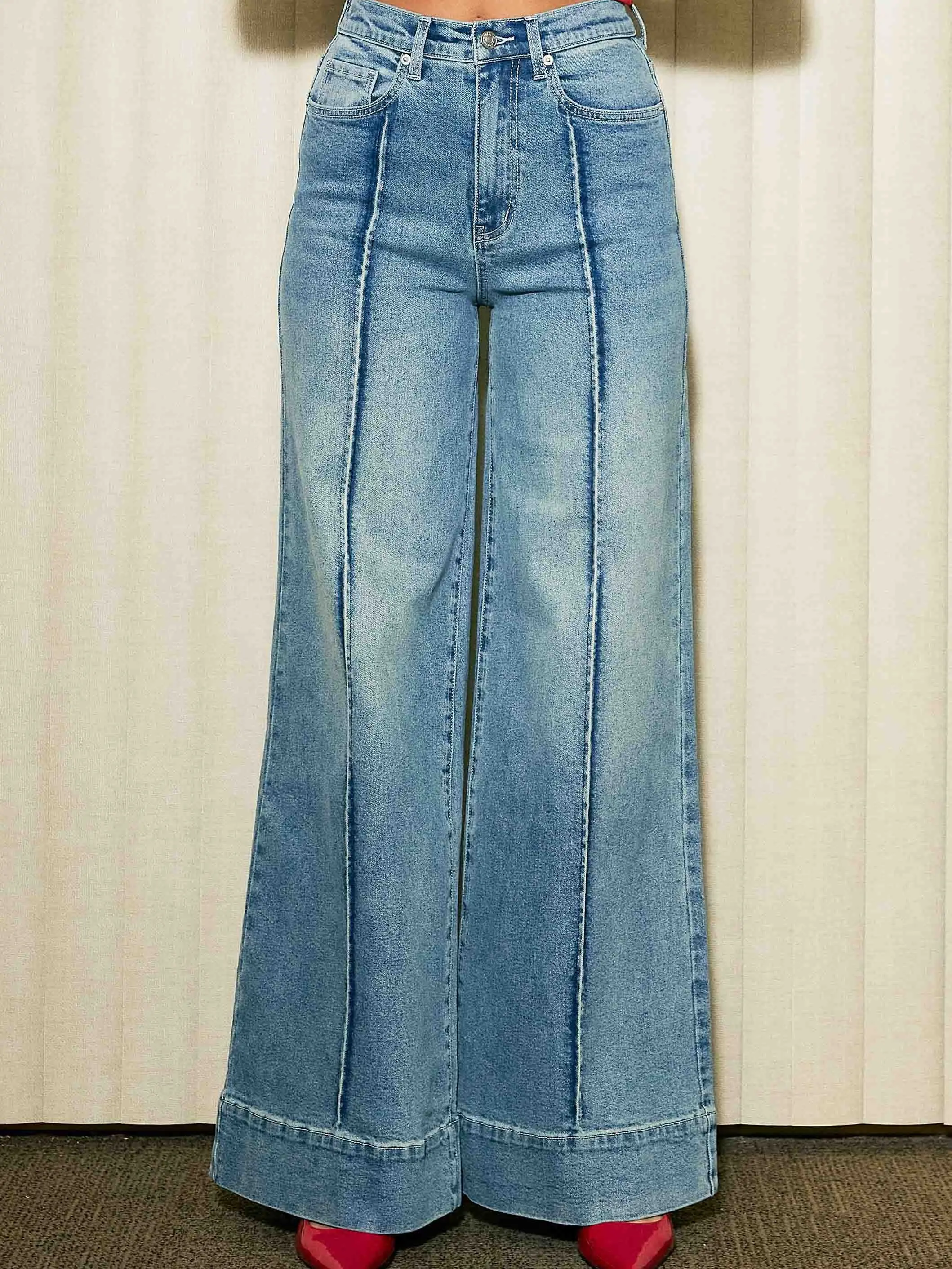 [P6277] Wide Leg Jeans With Center Release Pintuck