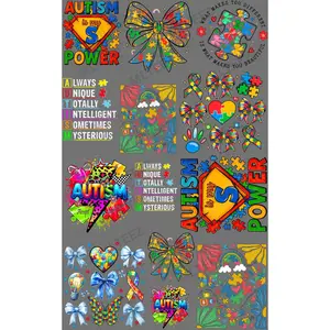 AUTISM (6) YOUTH PREMADE GANGSHEET  - 22X36  DTF TRANSFERS - DIRECT TO FILM