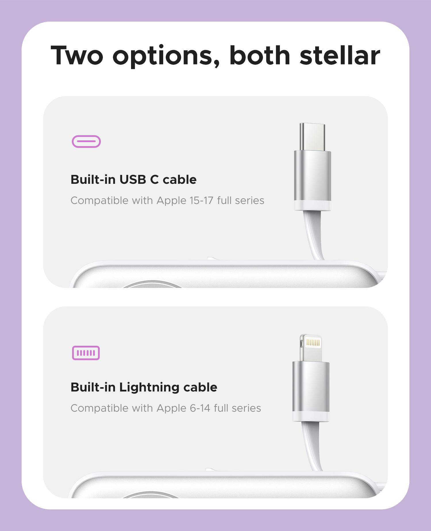 Orico 3-in-1 Portable Power Bank with Integrated Cable, Watch Wireless Charging, and Foldable Wall Plug – Compact Fast-Charge Battery for iPhone & Android - S18