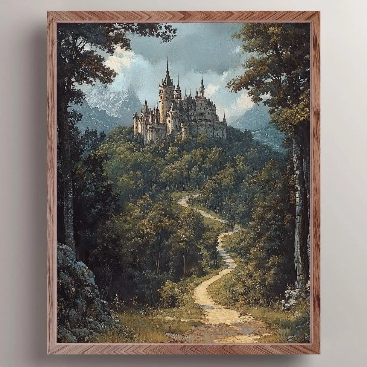 Medieval Castle Road Art Print, Dark Fantasy Wall Decor, Vintage Castle Painting, Forest Academia , Renaissance Knightcore Gift Frameless Poster T