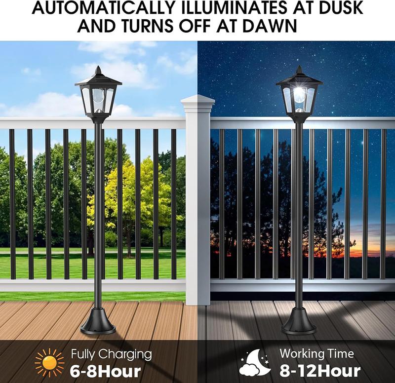 Sunface Outdoor Solar Lamp Post Lights 40-inch LED Waterproof Auto-On Dusk to Dawn for Garden Easy Install Energy Saving IP65 Durable