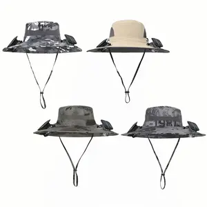 Solar Fan Fishing Hat, UPF 50+ Sun Protection Cooling Hat for Men Women, Dual Power Solar & USB Rechargeable, Wide Brim Breathable Ventilated Cap, Waterproof Outdoor Safari Hat for Hiking, Golf, Garden, Landscaping, Construction Work, Father's Day Gift