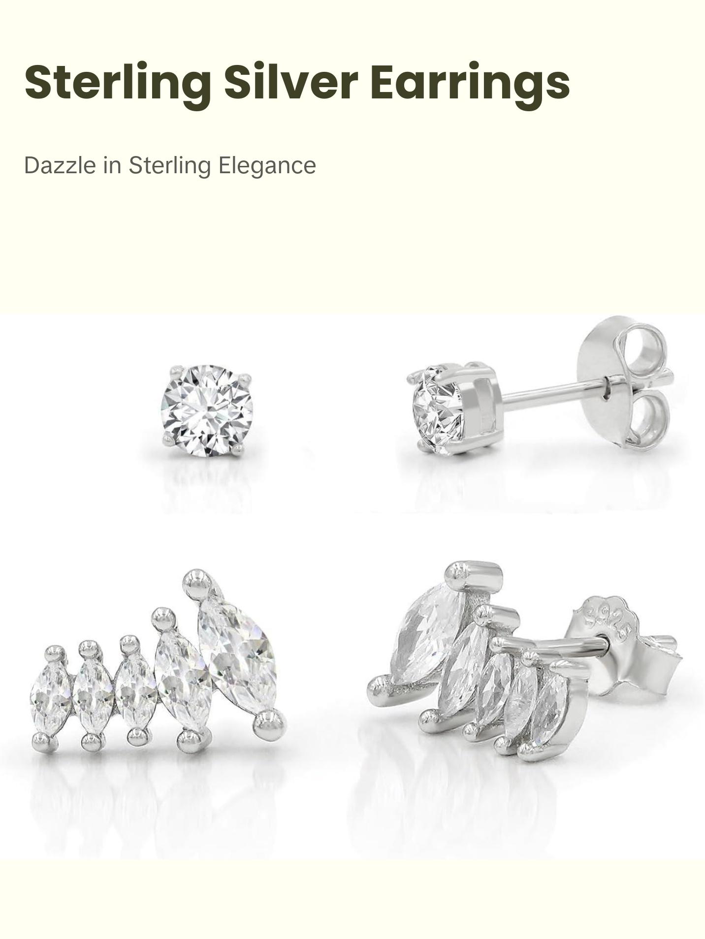 925 Sterling Silver CZ Ear Crawler & Solitaire Stud Earring Set