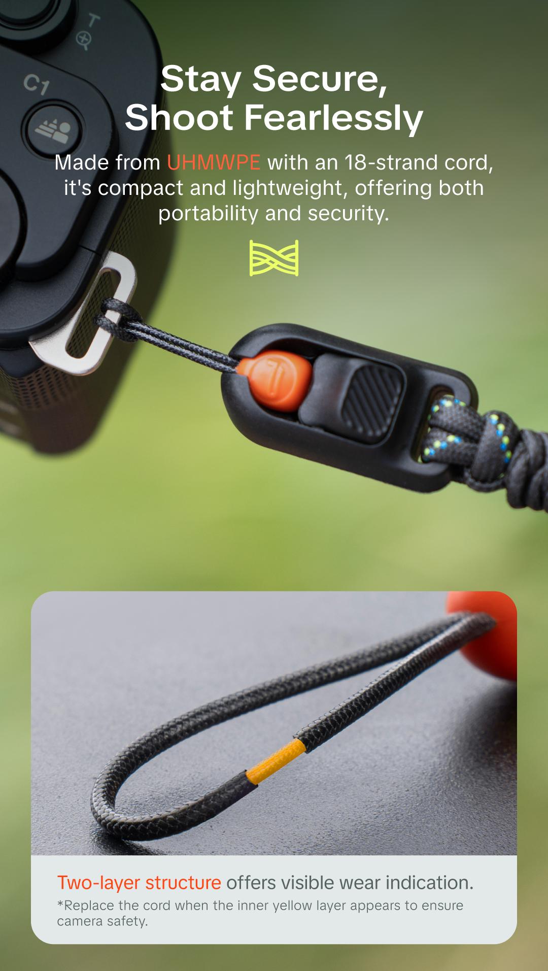 PGYTECH Camera Strap Slim for Mirrorless - Leather Harness Quick Release Adjustable Camera Neck Shoulder Strap for Compact Camera, Instant Camera and Smartphone