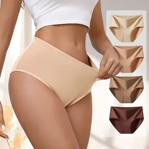 HOTCOM Women's Plus Size S-4XL High Waisted Cotton Briefs 4-Pack, Soft Full Coverage Knickers, Breathable Stretchy Fabric for Everyday Wear
