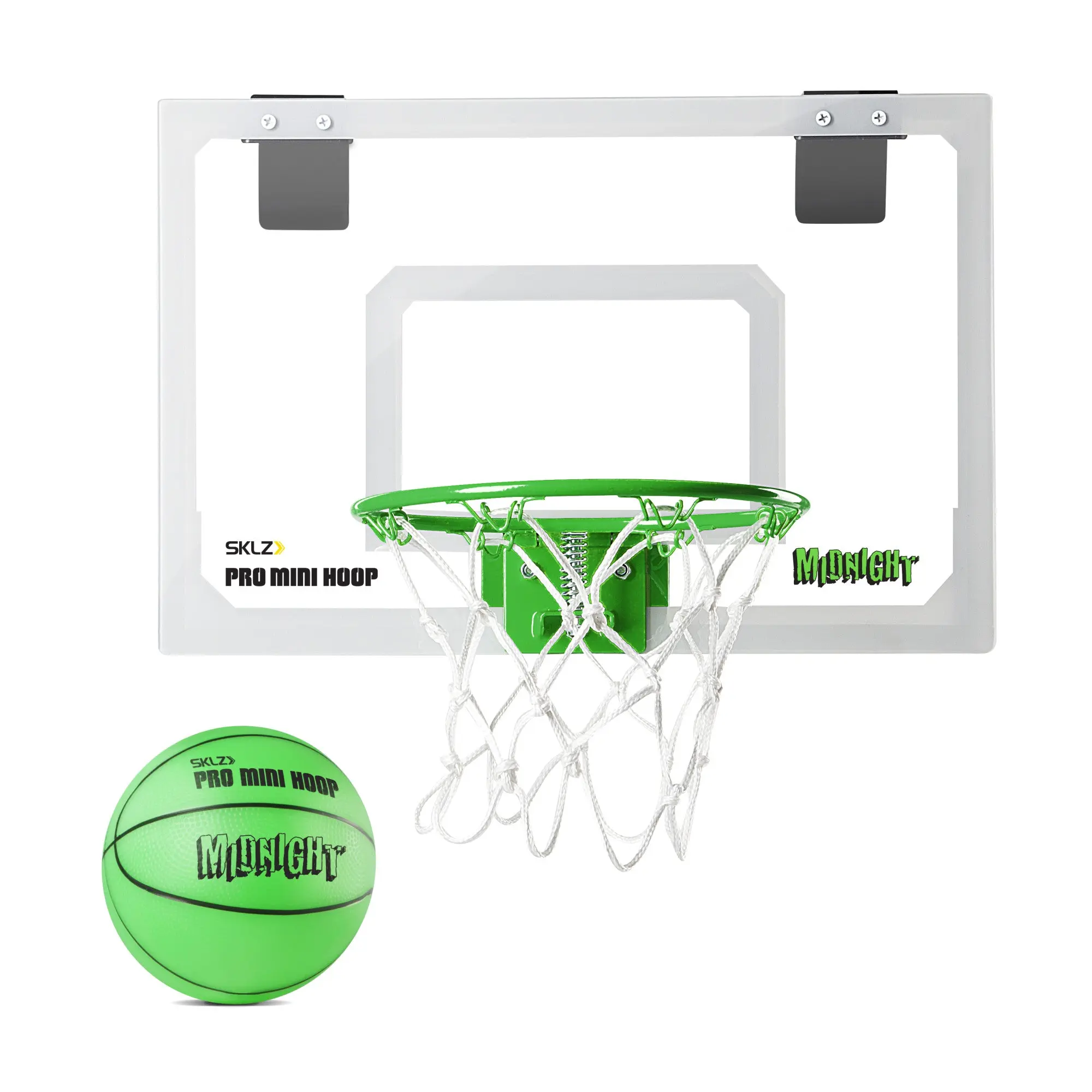 SKLZ Pro Mini Hoop Midnight, Glow-in-the-Dark Over-the-Door Indoor Basketball Hoop and Ball Set, Functional & Durable for Home, Office or Dorm, Ball And Hoop