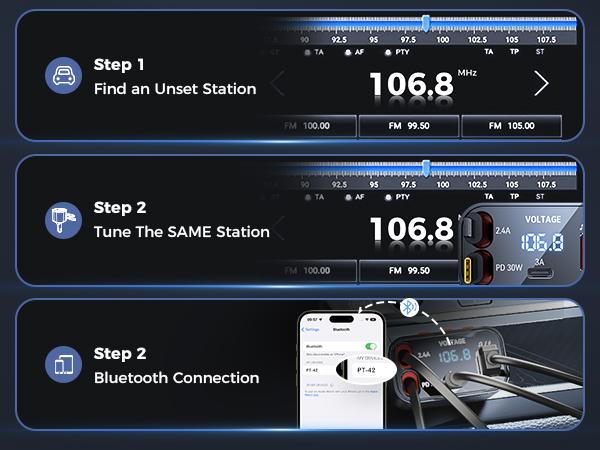 Bluetooth 5.3 Car Adapter with Retractable car charger 69W FM Transmitter Radio Receiver Handsfree Calling Audio Receiver MP3 Music Player Support USB Vehicle Automotive  Auxiliary Cord