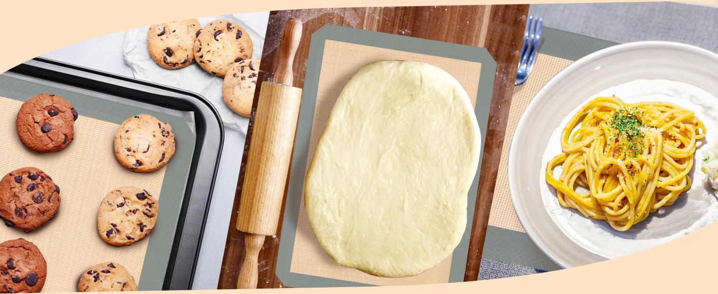 Silicone Baking Mat, Baking Sheets Non Stick, Silicone Mats for Baking, 3 Pcs for Cookies, Bread and Pastry, Baking Supplies for Oven, Grey
