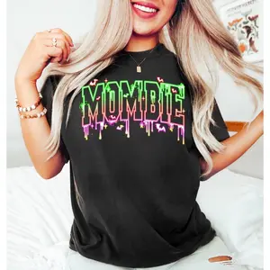 Mombie Halloween Shirt, Neon Zombie Mom T-Shirt, Funny Spooky Season Tee, Cute Halloween Shirt For Moms, Dripping Letters Sweatshirt