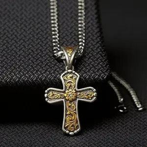 32120 Twister Men's Silver & Gold Cross Necklace