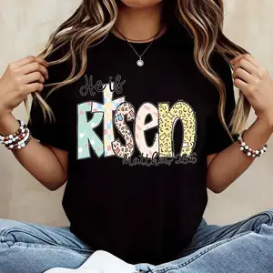 Women Casual T-Shirt White He Is Risen Matthew 28 6 Christian Religious Easter Spring Summer Outfit